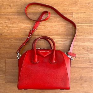 Givenchy small Antigona bag in a deep red grained leather with silver hardware